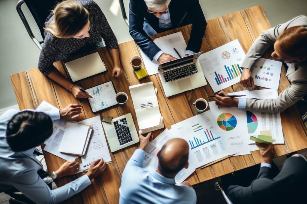 A business team reviewing digital marketing data